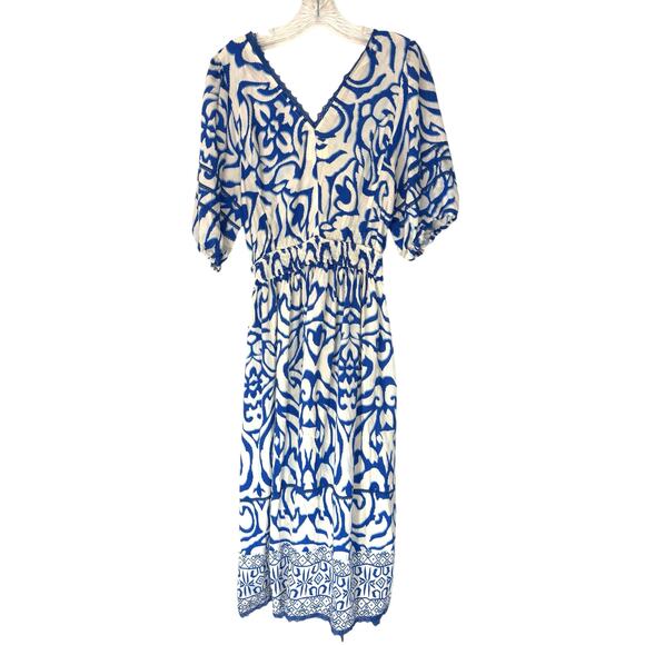 Umgee Dress Blue White V-Neck Whimsical Dainty Boho Chic Bohemian Lace Large - Picture 8 of 12